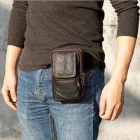Sac à bandoulière pour téléphone portable en cuir de vache véritable pour homme, simple, couche supérieure avec fermeture à glissière, nouveau design de sac banane