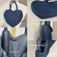 Fabrieksdirect Vintage Schoudertas Trendy Y2K Love Jeans Handtas Aanpasbare Premium Donker Indigo Denim Hart Tote Bag