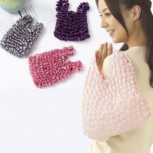 New Pocket Magic Expansion Fold Pleated Flexible Stretch <b>Mini</b> Bag <b>Bubble</b> Elastic Paddy Shopping Tote Bag - Product Image 2