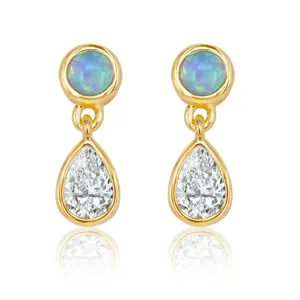 Gemnel Fashion Perhiasan Terbaru Anting Wanita Kancing Zamrud Opal Potongan Pir