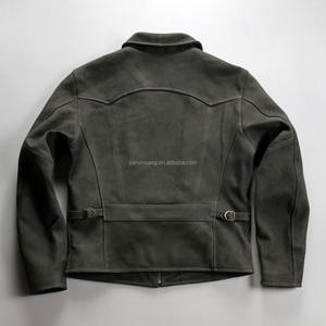 Veste en cuir de chèvre <span class=keywords><strong>vintage</strong></span> pour <span class=keywords><strong>homme</strong></span>, <span class=keywords><strong>style</strong></span> ancien, coupe courte et ajustée, véritable cuir - Product Image 2