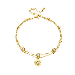 Chevillère double chaîne en acier inoxydable plaqué or avec perles imitation marguerite et breloques petites perles pour adolescentes - Style décontracté - Product Image 6
