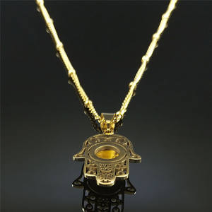 Collier pendentif vintage en acier inoxydable avec pierre œil de tigre, bijou spirituel, <span class=keywords><strong>protection</strong></span>, méditation, Hamsa, œil maléfique, paume - Product Image 2
