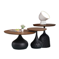 Ensemble de table basse ronde nordique Hôtel Appartement Cadre en métal Table à thé en bois de chêne