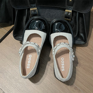 Scarpe da Donna Eleganti 2025 - <span class=keywords><strong>Mary</strong></span> <span class=keywords><strong>Jane</strong></span> Casual con Tacco Largo in Tweed Bianco e Nero e Dettagli in Pelle Verniciata - Product Image 3