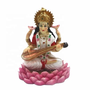 Nữ Thần Ấn Độ chúa Saraswati tượng nhựa trang trí tác phẩm điêu khắc thần ngồi sen nhà mandir đền thủ công thần tượng Ấn Độ - Product Image 6