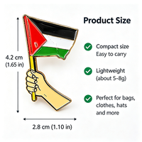 Épinglette en émail personnalisée Drapeau de la Palestine, motif main tenant le drapeau, badge de revers symbolique, motif moderne antique fleur d'amour, pour commandes en gros et événements