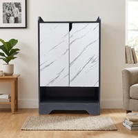 Meuble à chaussures de qualité commerciale avec texture marbre et portes, buffet en bois, armoire de rangement autoportante pour salon