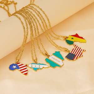 Collar de Cadena con Colgante de <span class=keywords><strong>Mapa</strong></span> del Mundo Personalizado, Unisex, Estados Unidos, Nigeria, <span class=keywords><strong>África</strong></span>, Chapado en Oro de 18K, Acero Inoxidable, Diseño de Olas - Product Image 1