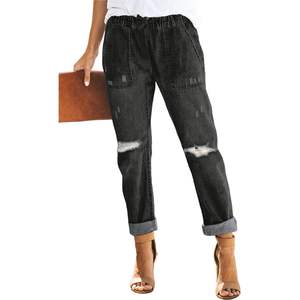 Sidefeel กางเกงยีนส์เอวสูงสำหรับผู้หญิง, กางเกงยีนส์เอวยางยืดระบายอากาศสีดำไซส์ XL 16 - Product Image 3