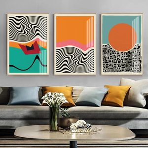 Vente en gros bas prix Mid-century moderne abstrait couleur bloc ligne affiches et impressions toile art peinture pour salon décor - Product Image 2