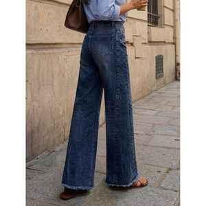 Women's Wide Leg Jeans High Waist Relaxed Fit Raw Hem <b>Denim</b> Pants Comfortable Breathable Cotton <b>Material</b> - Product Image 3