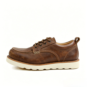 Chaussures pour hommes Goodyear Welt à bout carré, semelle en caoutchouc blanc, en cuir véritable, coupe basse, OEM ODM, petite commande, usine - Product Image 1