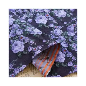 High quality fancy luxury yarn dyed 3D black purple rose floral jacquard brocade woven fabric for party dress