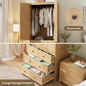 <span class=keywords><strong>Armoire</strong></span> penderie moderne en bois à 3 tiroirs, panneau surélevé, tringle de suspension, 2 portes, meuble de rangement pour vêtements, chambre à coucher - Product Image 3