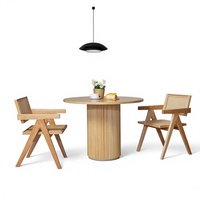 Ensemble table et chaises rondes en bois massif pour restaurant commercial, 4-8 places, style minimaliste italien, café, boutique