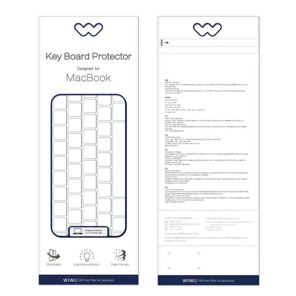 Capa para teclado wiwu premium, capa para teclado de mac book pro laptop