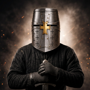 Casco de Caballero Templario de Acero, Réplica 3D Completa, Cruz de Latón Grabada, Armadura Coleccionable, Hecho a Mano, Negro, para Halloween - Product Image 1