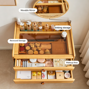 Fabrika Toptan Satış Bambu Makyaj Masası 2 Çekmeceli Cam Üstlü Şifonyer Aynalı Otel Ev Mobilyası İçin - Product Image 4