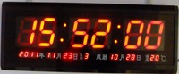 Jam Dinding Digital LED Besar, Kalender, Layar Persegi Panjang, Tanpa Suara, Daya USB, Plastik, Gantung untuk Ruang Tamu