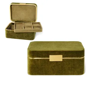 Bamboo color small bracelet jewelry box plush suede interior flip Storage case necklace ring with tray brass edging jewelry box