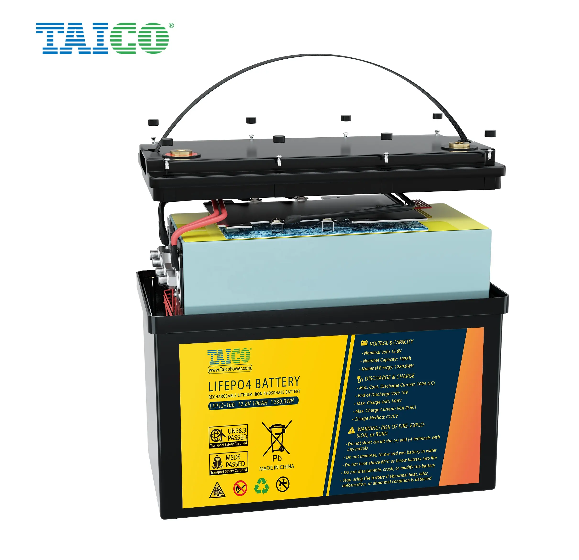 TAICO 6000 चक्र रिचार्जेबल सौर ऊर्जा लिथियम आयन बैटरी 12V 120Ah 150Ah 200Ah 12V 100Ah आर. वी. LiFePo4 लिथियम बैटरी
