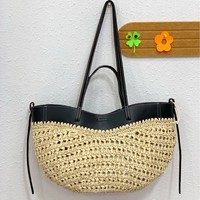 Sac fourre-tout femme en PU tressé couleur cognac, patchwork color-block, style vacances décontracté, nouvelle collection transfrontalière 2026
