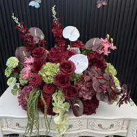 Arche de mariage florale de luxe bordeaux en gros, arche de fleurs en soie pour décoration de fête et événement