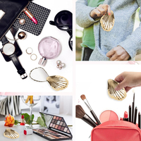 Miroir de poche en acier inoxydable avec logo personnalisé, forme unique de coquillage en forme de cœur, miroir compact pliable en métal doré ou argenté