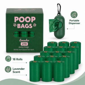 Distributeur de sacs à déjections canines biodégradables et compostables, écologiques, résistants, parfum lavande, pour toilettage des chiens - Product Image 1