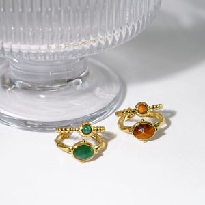 Certification CE, tenue de plage d'été, style <span class=keywords><strong>bohème</strong></span>, ligne simple, pierre naturelle ovale, bague ouverte - Product Image 4