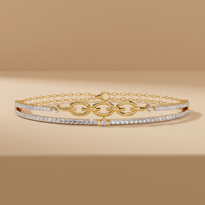 Bracelet en or massif 9K, 10K, 14K, 18K pour femme, avec maillons mariniers, pavé de diamants et double chaîne câble, diamants de laboratoire CVD - Product Image 1