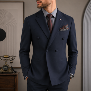Costumes de <span class=keywords><strong>Mariage</strong></span> pour Hommes : Ensemble 2 Pièces Croisé avec Fermeture Éclair, Style Italien, Anti-Plis et Anti-Rétrécissement – Vente en Gros - Product Image 1