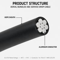 Kabel Udara Terikat Tiga Inti 600V ABC, Kabel Aluminium AAC XLPE HDPE Tahan UV untuk Saluran Layanan Udara AWG 2/0 4/0