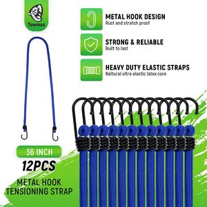 Bungee Koord Met Haken Zware 36 Inch Blauwe Industriële Elastische Stropdas Voor Outdoor Camping Kajakken 12 Stuks - Product Image 3