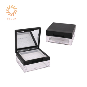 Flip-open Cover Square Plastic Loose Powder Container with mirror