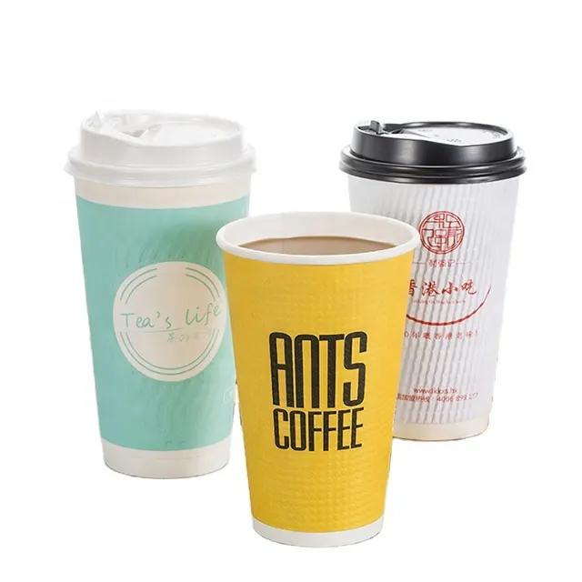 Tazza da caffè in carta a doppia parete usa e getta stampata con logo personalizzato all'ingrosso