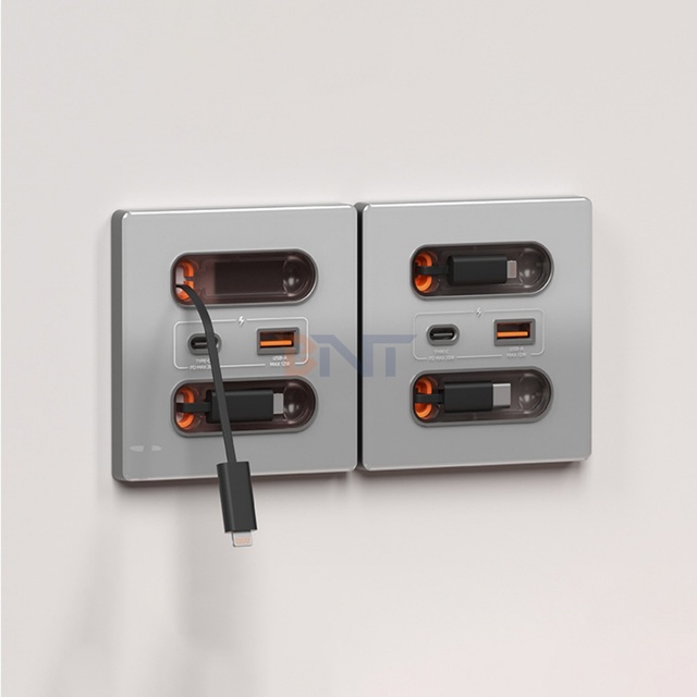 Top Fashion 20W Fast Charging USB Socket with Retractable Charging Cable and Type-C Port 10A Wall Socket