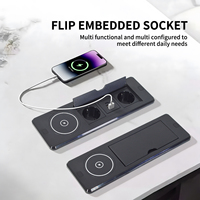 Prise de courant multifonctionnelle avec couvercle rabattable intégré, 2 prises, double USB-A et USB Type-C, et chargeur sans fil