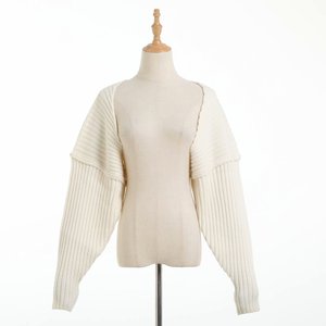 Suéter corto de punto para mujer, cárdigan de manga de murciélago a la moda, talla única - Product Image 3