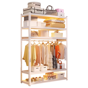 <b>Large</b> Capacity 4/5/6 Tier White Iron Powder Coated Coat Stand <b>Sliding</b> Curtain Dustproof Knocked-down Structure - Product Image 3
