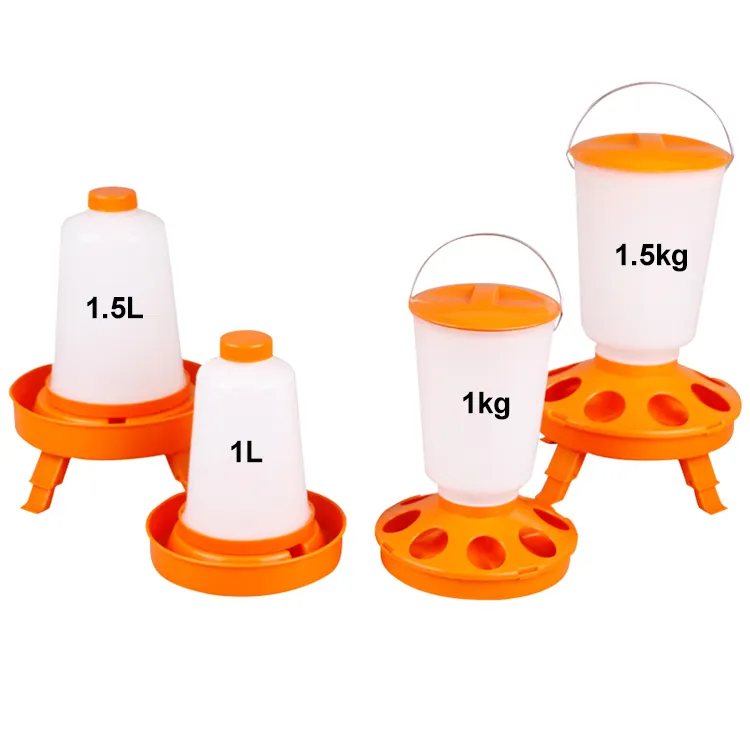 Poultry farm animal chicken duck goose quail feeders and drinkers with height adjustable legs capacity 1L 1KG 1.5L 1.5KG