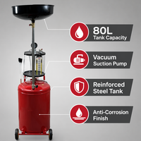 Extracteur d'huile pneumatique 80L avec réservoir de récupération d'huile usagée et gobelet doseur 10L, pompe d'aspiration sous vide, outil de garage