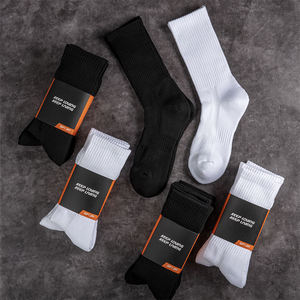 <b>White</b> <b>Men's</b> Crew <b>Socks</b> With Logo Print Solid Knitted Daily Wear Ankle Quarter Length - Product Image 3