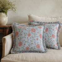 Housse de coussin vintage en coton imprimé floral avec bordure à volants pour canapé de salon