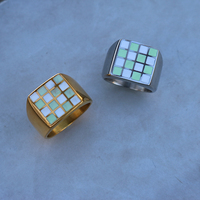 Bague carrée en émail en acier inoxydable, or, argent, échecs, grille, bagues pour femmes, bijoux