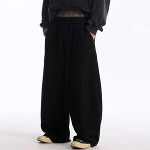 Высококачественные мужские джоггеры из 100% хлопка, свободного кроя, с индивидуальным логотипом, на резинке, с двойным поясом, широкие штанины, спортивные штаны свободного кроя - Product Image 4