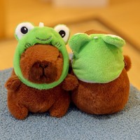 Porte-clés en peluche de coton Capybara 12 cm, pendentif animal mignon avec chapeau amovible, décoration de sac, poupée en peluche, cadeau unisexe