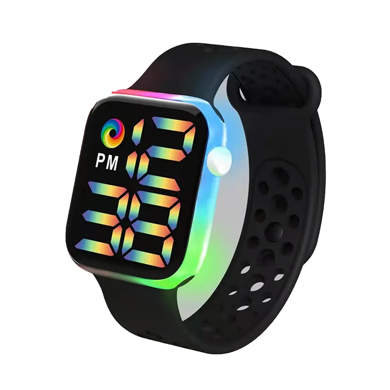 Chinese Oem Cheap Children's Fashion Sports Men Dazzle Color Led Movement White Digital Watches