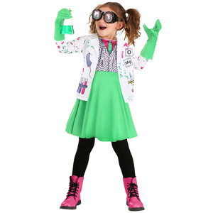 Disfraz de científica para niñas con bata de laboratorio y falda verde, talla 4-6T, traje para actuación de Halloween - Product Image 1